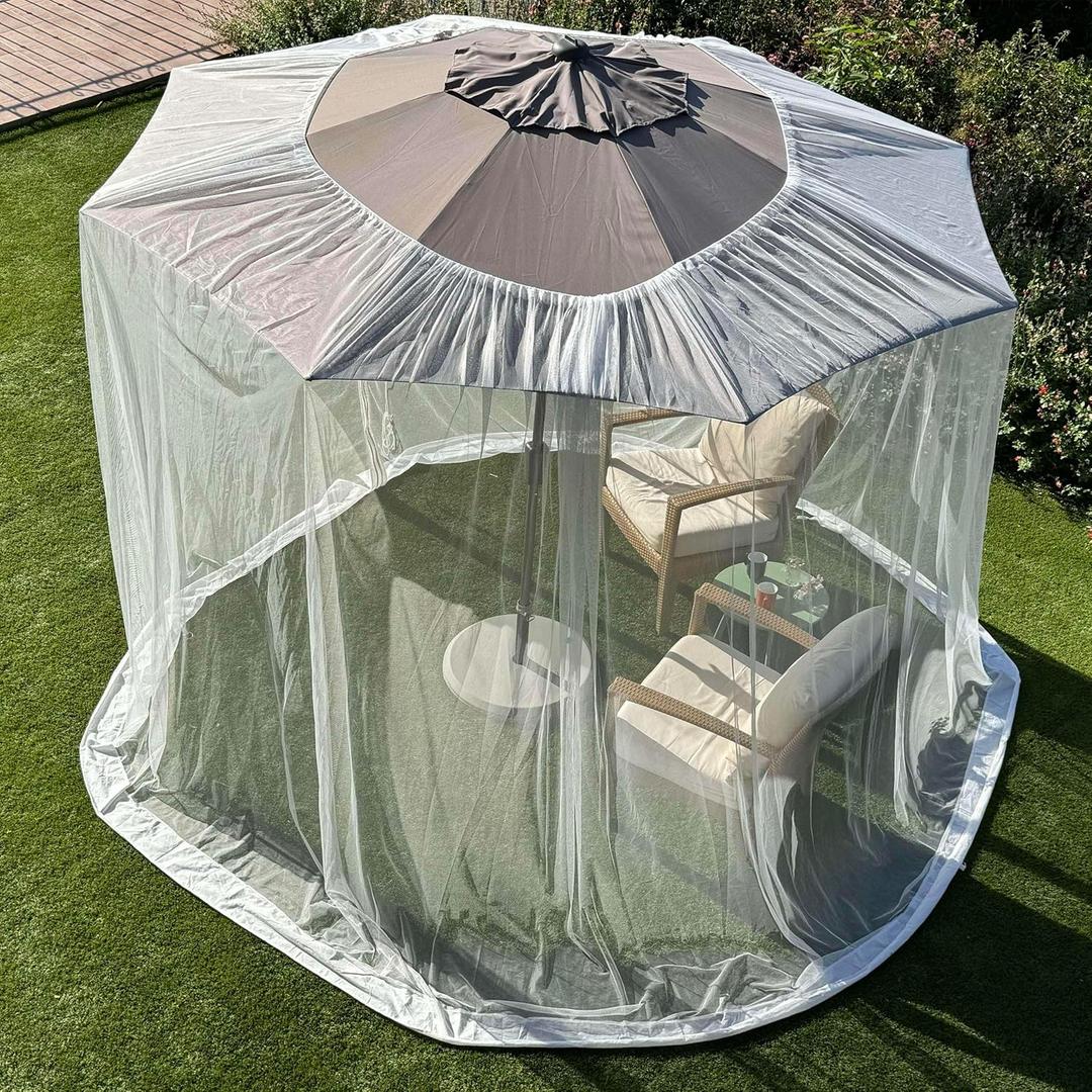 Mosquito Net for Umbrella 11 FT | Large Sizes & Fabric Designed for Outdoors | Insect House Screen Netting for Patio, Porch & Garden Terrace | Outside Canopy Bug & Fly Protection Enclosure (White)