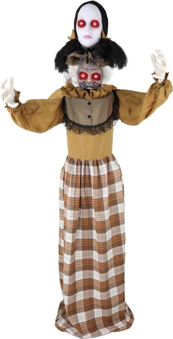 Haunted Hill Farm Lifesize 5.2-Ft Animatronic Scary Haunted Woman with Touch Activated Lights and Sound, Battery-Operated Indoor or Covered Outdoor Halloween Decoration