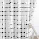 ROSERY No Hook Shower Curtain with Snap in Fabric Liner Set, Boho Farmhouse Black and White Woven Jacquard Grid Shower Curtain for Bathroom with Tassel, Checkered Pattern, 71" W x 74" L