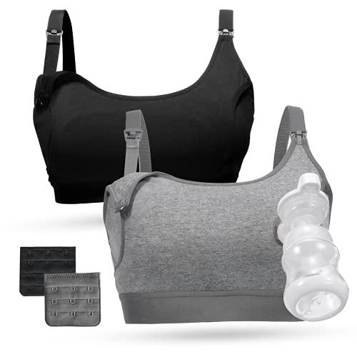 Momcozy Hands Free 2 Pack Comfortable All Day Wear Pumping and Nursing Bra in One Holding Breast Pump for Spectra, Lansinoh, Medela Size S