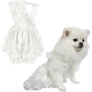 TONY HOBY Dog Party Dress, Dog Sundress with Sparkling White Petals, Pet Dress Clothes for Small Dogs (White, XL)