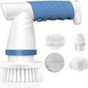 Electric Spin Scrubber, IEZFIX Electric Cleaning Brush Bathroom Shower Scrubbing Cleaner Brush Power Scrubber Cordless with 4 Replaceable Brush Heads for Bathtub, Tile, Floor, Toilet, Kitchen - Blue (03 Lichen Blue)