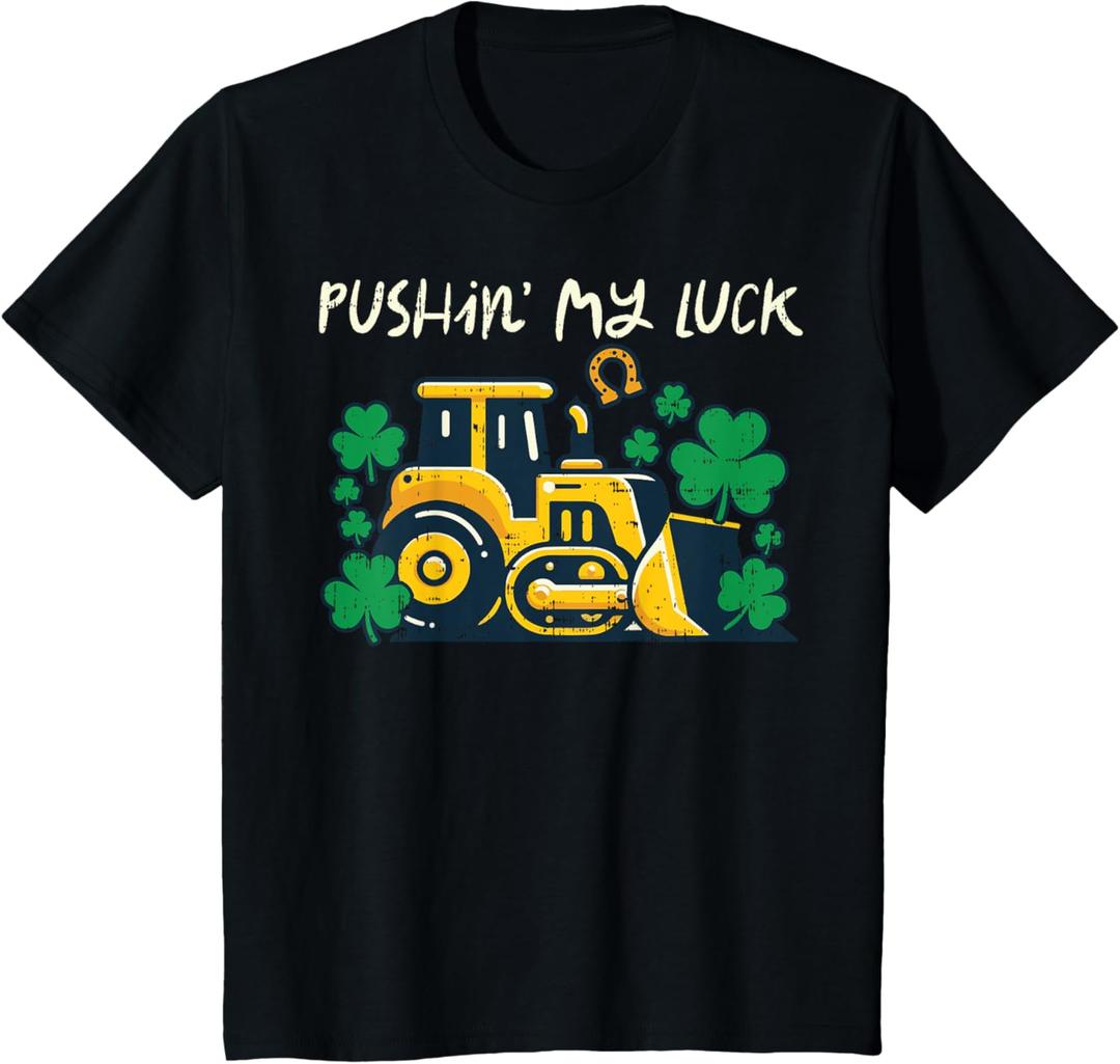 Kids St Patricks Day Bulldozer Saint Paddys Construction Boys Kid T-Shirt (Black)