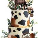 Cowboy Cake Topper Brown Ball Horse Boho Grass Artificial Eucalyptus Cake Decorations Cow Boy Hat for Western Theme Party Cowboy Birthday Party Horse Theme Party Supplies