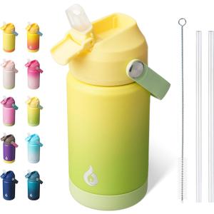 BJPKPK Insulated Water Bottle with Straw Lid, 12oz Thermo Water Bottles, Flex Handle & Non-slip Boot, BPA Free Leak Proof Stainless Steel Metal Thermo, Tumblers, Cups,Fresh Green