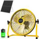 blessny 12" Solar Rechargeable Floor Fan with 35W Solar Panel for Home Outdoor Camping Gazebo Greenhouse Barn Poultry Pet House Cooling or Air Circulation, 23 Ft Long Cord