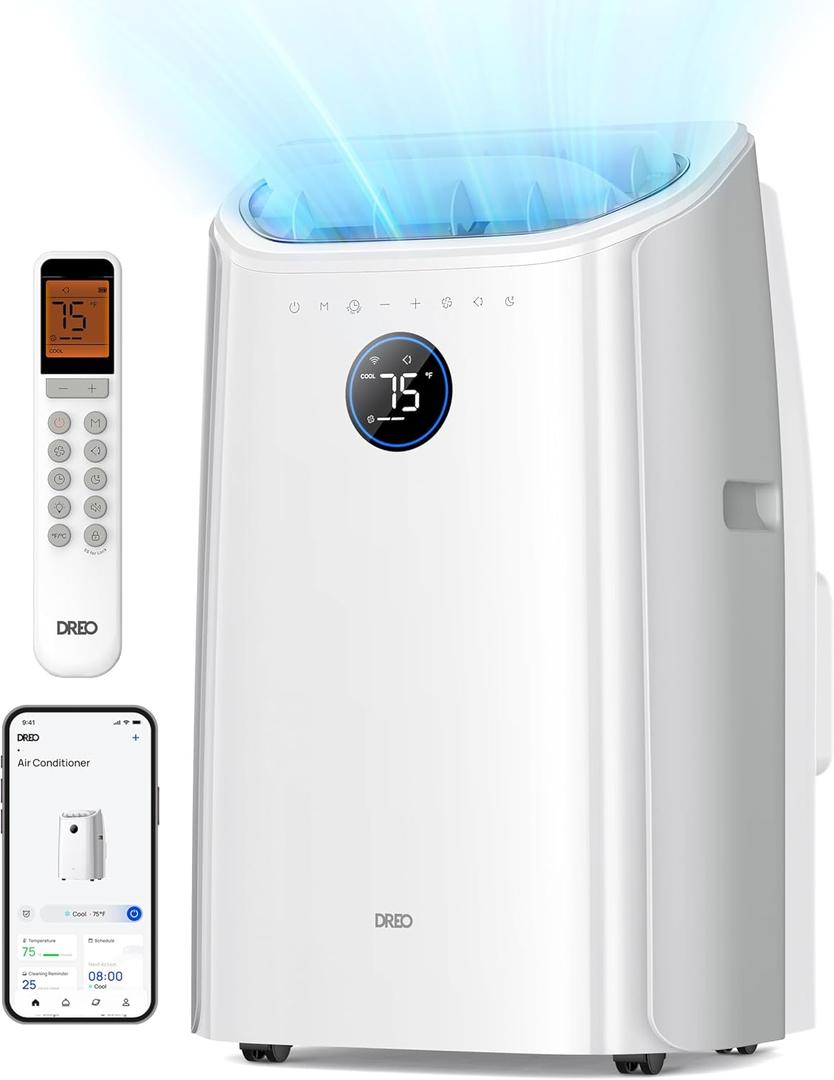 DREO Portable Air Conditioners, 14000 BTU AC Unit for Bedroom with Drainage-Free Cooling, 3-in-1 with Fan & Dehumidifier, Touch/APP/Voice/Remote, 24h Timer, Smart Floor AC for Room Indoors, AC516S