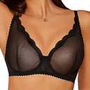 zossav Sexy Bras for Women Mesh Sheer Bralette Lace Trim See Through Unpadded Bra 32B Black