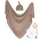 MairMore Baby Swaddle Receiving Blankets with Matching Beanie Set Newborn Nursery Swaddle Wrap for Baby Girls and Boys (Brown)