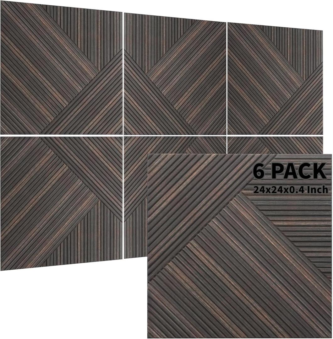 TO-TH Acoustic Wall Panels,6 Pack Total Size 72 x 48 Inches,Self-Adhesive Decorative Acoustic Panels for Wall and Ceiling,3D UV Printing with Wood Look,Rustic Walnut