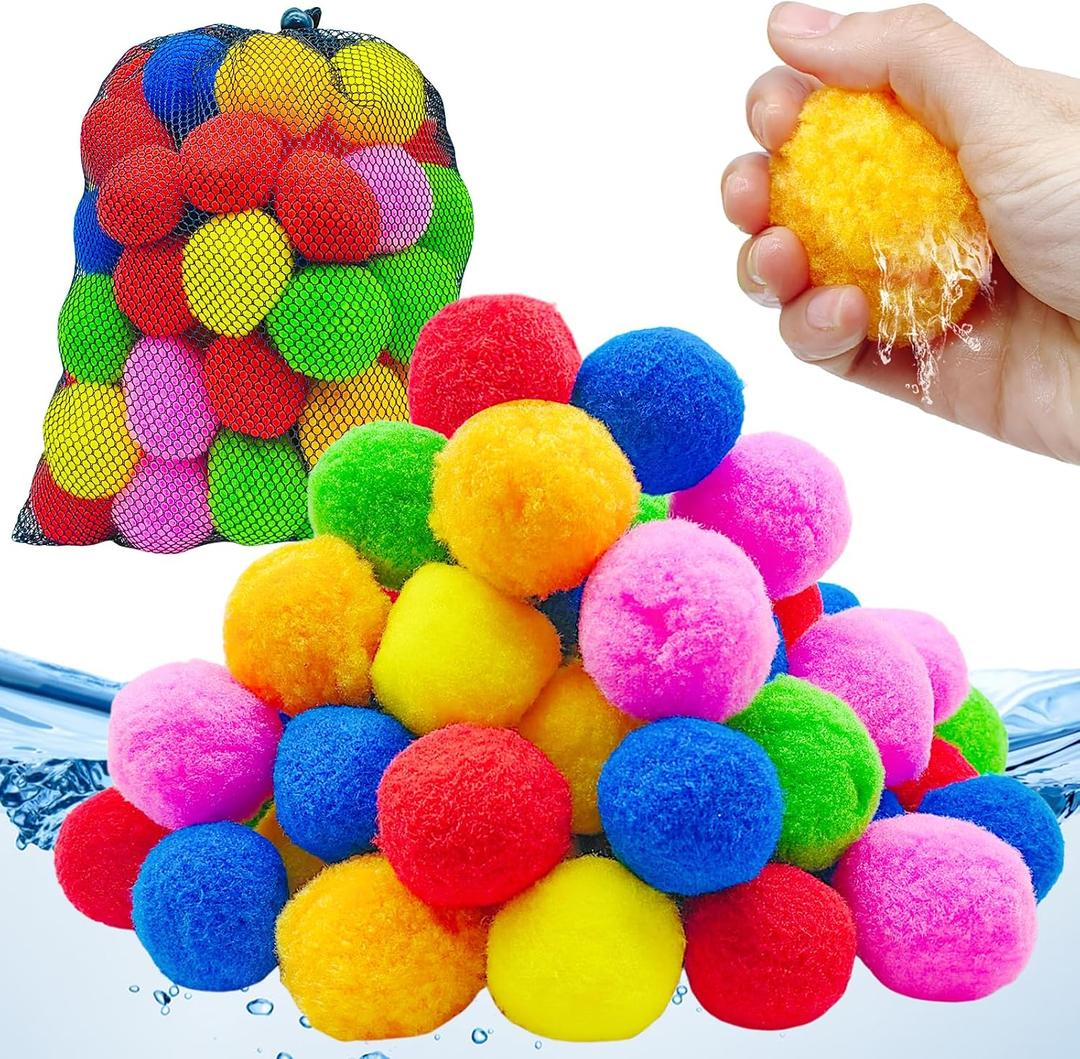 60PCS Reusable Water Balloons,Soft Splash Balls for Backyard Beach Pool,Water Toys for Adults Boys and Girls,Reusable Water Toys for Summer Fun and Family Activities, 2 inches diameter