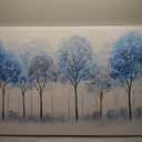 Forest Wall Art Blue and White Misty Trees Landscape Artwork 29"x58", 29L" x 58W"