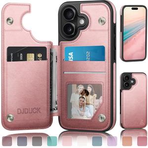 DJDUCK Designed for iPhone 17 Case Wallet with Card Holder, [Magnetic Clasp Cover] [RFID Blocking Leather Protection] Shockproof Women Men Cases 6.3 Inch for Apple 17 Rose Gold