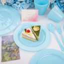 KIRE 150 Piece Blue Plastic Plates Disposable - Blue Dinnerware Set Includes 25 Dinner Plates, 25 Salad Plates, 25 Utensils Set 25 Clear Cups for Birthday/Picnic/Baby Shower/Easter/Spring