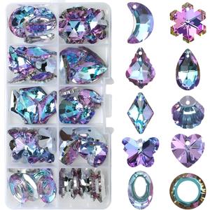 50 Pcs Crystal Suncatcher Beads Kit Colorful Prism Crystal Chandelier Parts Purple Replacement Large Glass Beads Suncatchers for Window Hanging Garden DIY Lamp Pendant Supplies Decoration Ornament