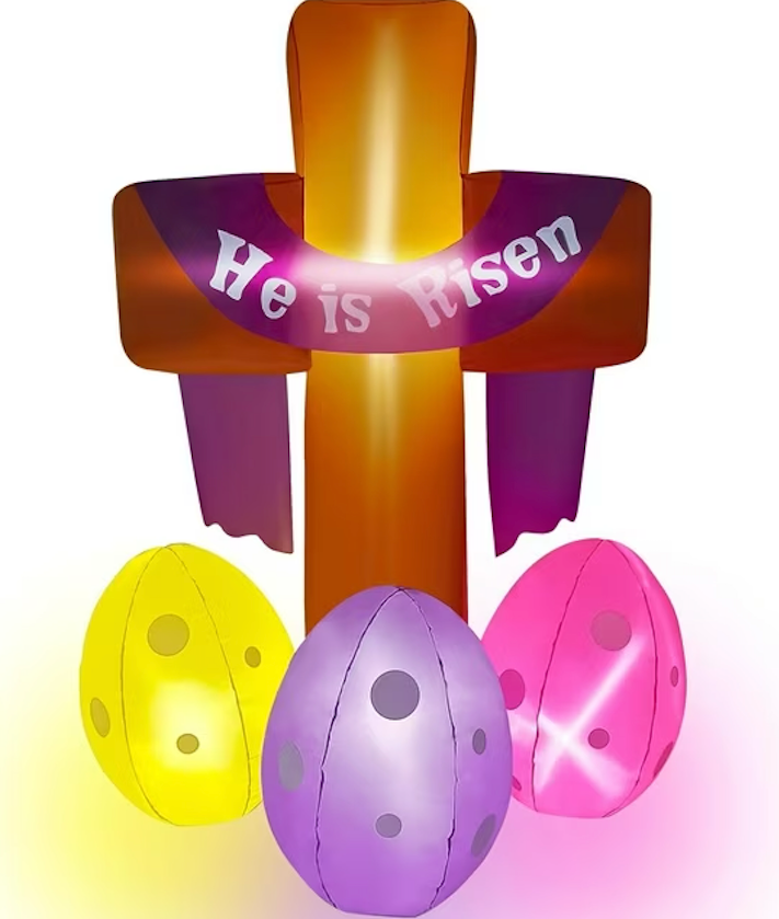 7FT Christmas Inflatable Cross Outdoor Decorations He is Risen Inflatables Blow Up Yard Decoration Xmas Decor Built-in Lights for Outside Holiday Garden Grave Decor