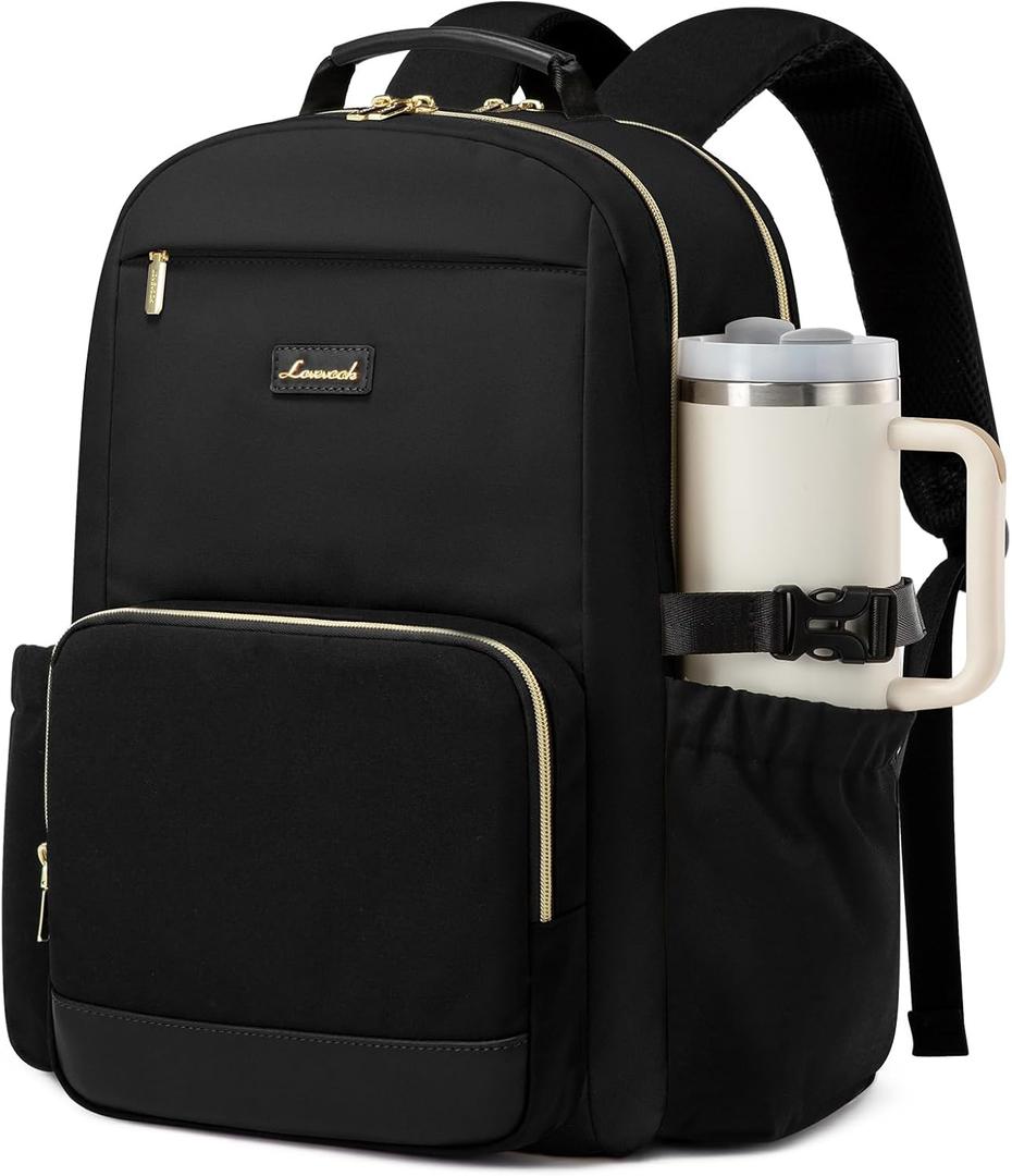LOVEVOOK Laptop Backpack for Women with Pouch Pocket for Large Capacity Cup,18 Inch Laptop Computer Bag Travel Backpack Purse,Waterproof Work Business Backpack College Teacher Bags, Black
