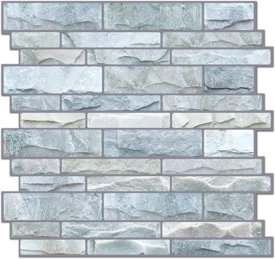 STICKGOO 10-Sheet Peel and Stick Backsplash, 12X12 Self Adhesive Wall Tiles, Stick on Backsplash for Kitchen & Bathroom (Cultured Stone Look, Thicker Design)