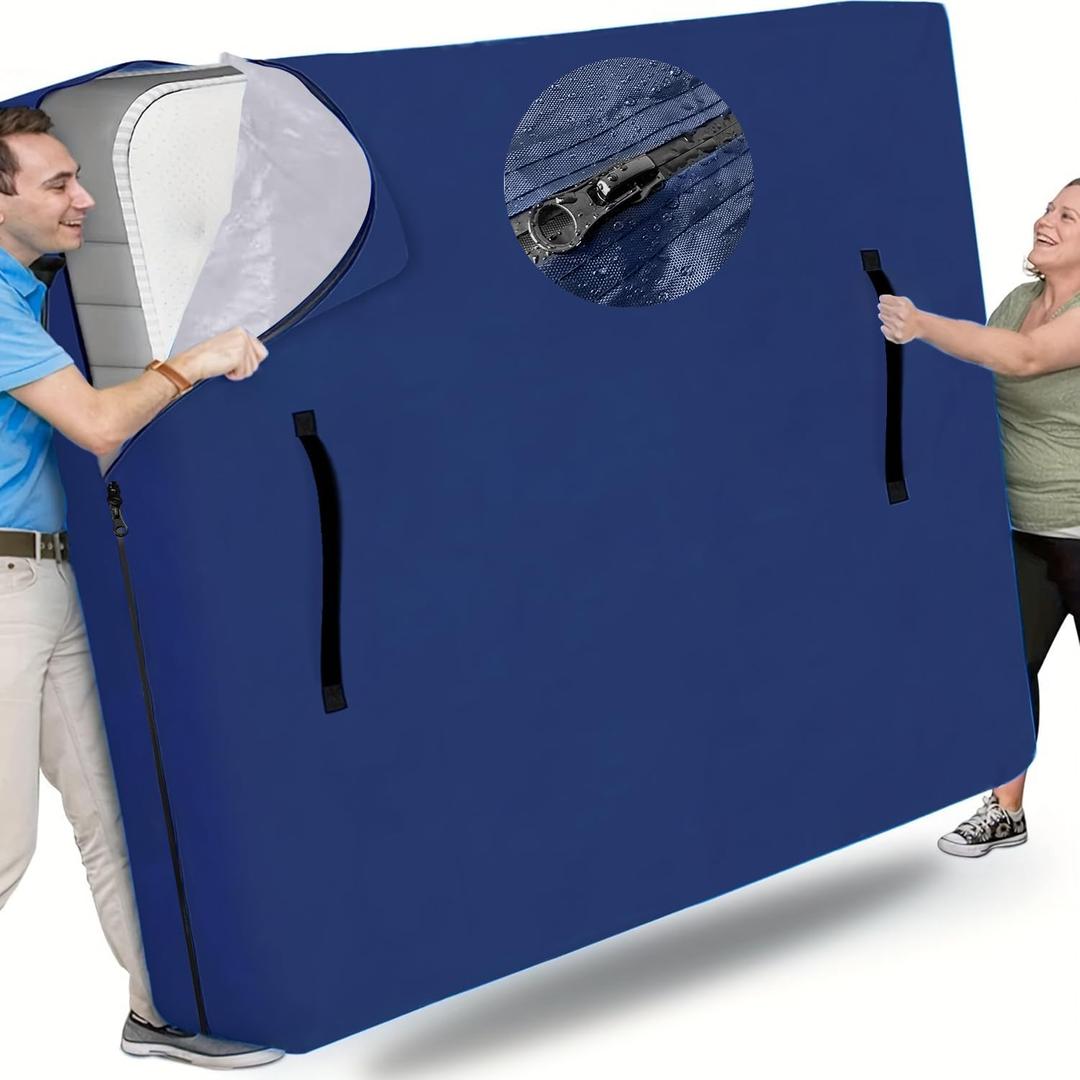King Size Mattress Bags for Moving with Waterproof Zipper, Durable & Waterproof & Anti-Aging 420D Polyester Fabric,Reusable Mattress Storage Bag,Mattress Cover Protector with Sturdy 4 Handles,Navy