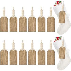 LIKAJON 12PCS Christmas Stocking Name Tags, DIY Unfinished Personalized Wooden Bead Blank Tags, Farmhouse Xmas Stocking Hanging Tags Gift Tags for Christmas Stocking Home Farmhouse Decor