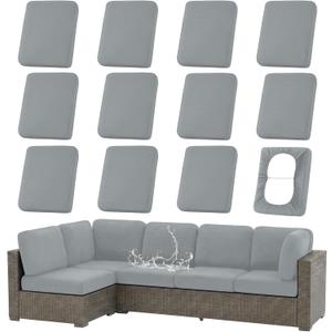hyha Waterproof Outdoor Cushion Covers for Patio Furniture, Stretch Patio Chair Cushion Slipcovers, Coated UV Resistant Replacement Seat Covers, Solid Color (Grey, 12PC)