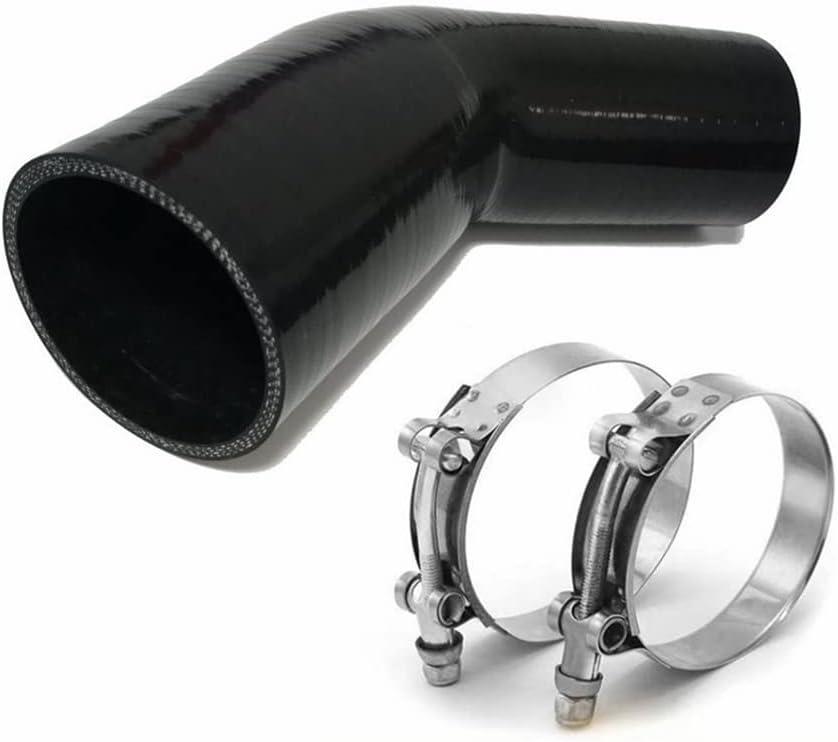 45 degree Silicone Reducer Elbow Coupler Hose 2 to 2.5 in/2 to 2-1/2 in ID-4 in Leg Length for Intake Turbo Intercooler Boot, 4-Ply Reinforced Black with 2-Pack T-Bolt Clamps