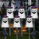 6 Pack Ghost Halloween Solar Decorations Outdoor Pathway Lights, Waterproof Solar Halloween Lights with 2 Modes, Garden Stake Lights for Path Yard Lawn Walkway Party Decor (Cool White)