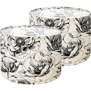 Lamp Shades Set of 2 Seamless pattern Anemones flowers black white Drum Lampshades for Floor Lamps Table Lamp Pendant Light 8.9"x11" Linen Shades Replacement Large Lamp Shade