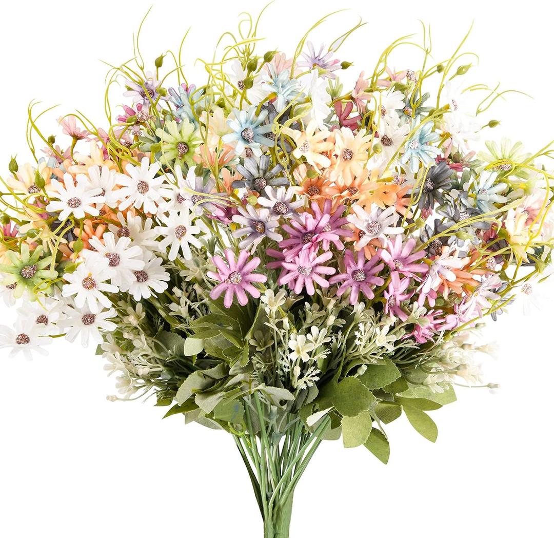 6 Bundles Wildflowers Artificial Flowers Outdoor Fake Daisy UV Resistant Silk Wild Flower Bouquets Bulk Faux Plants Plastic Greenery for Decoration vase Floral Arrangements Home Dcor