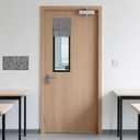 RYB HOME 100% Blackout Linen Classroom Door Window Cover for Side Window, Adhesive for French Door Thermal Insulated Room Darkening Privacy Curtain Tie up Shade, W 8 x L 36, Grey, 1 Panel