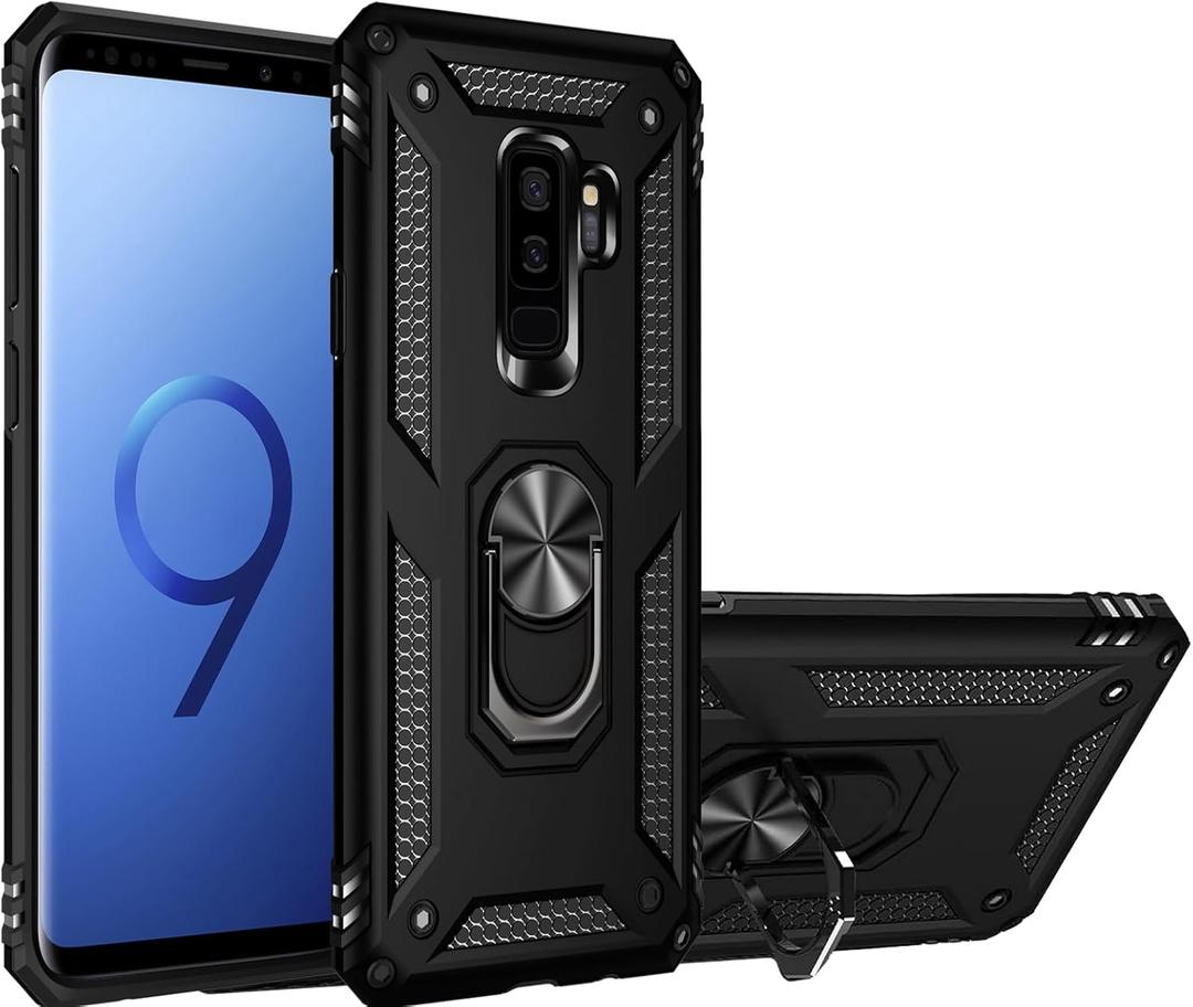 for Samsung Galaxy S9+ Plus Case, Dual Layer Protective Heavy Duty for S9 + Plus [Military-Grade] ProtectiveMagnetic Kickstand Car Holder Case Black