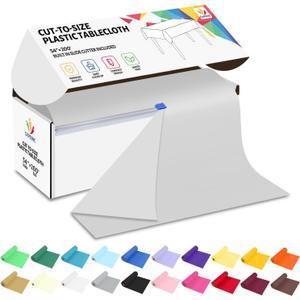 CXPSINC 54 Inch X 200 Feet Plastic Table Cover Roll Disposable Tablecloth with Slide Cutter for All Type/Shape Tables | Picnic, Party, Banquet, Birthdays, Weddings (Silver Grey)