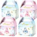 Nezyo Princess and Prince Treat Boxes - Pink & Blue Crown Cardboard Goodie Boxes for Birthday (36 Pcs,Prince and Princess)