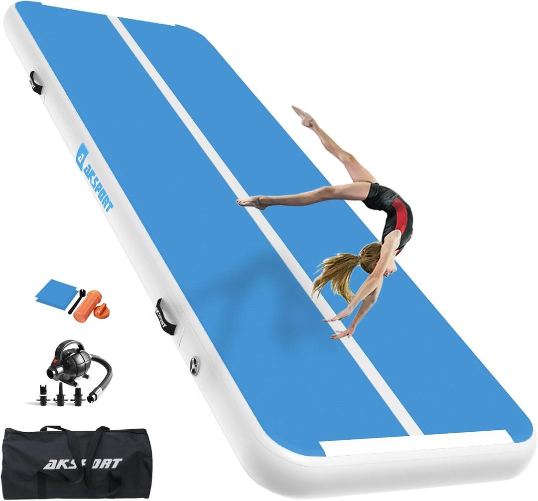AKSPORT Gymnastics Air Mat Tumble Track Tumbling Mat Inflatable Floor Mats with Air Pump for Home Use/Tumble/Gym/Training/Cheerleading/Parkour/Beach/Park/Water (10ftx5ftx6inch, Double Blue)