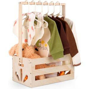 Wooden Baby Basket with Handle - Newborn Gift Box for Boy or Girl, Nursery Storage Crate, Baby Shower for New Parents
