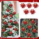 16 Pcs Glitter Christmas Ball Picks 7.87 Inch Red and Gold Poinsettia Ball Ornament Picks for Christmas Tree Decor Plastic Xmas Ornament Pick for DIY Crafts Xmas Vase Fillers Wreath Decor