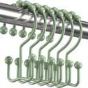 Titanker Shower Curtain Hooks Rings, Rust-Resistant Metal Double Glide Shower Hooks for Bathroom Shower Rods Curtains, Set of 12 Hooks - Sage Green