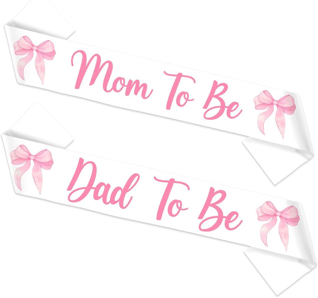 Pink Bow Mom to Be Dad to Be Baby Shower Sashes Pink Bows Baby Shower Party Favors Sash Set for New Parents Bow Knot Gender Reveal Party Supply Photo Props Accessory