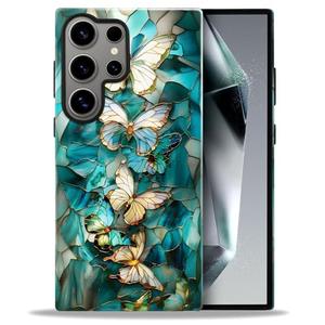 Case for Samsung Galaxy S25 Ultra,Butterfly Stained Glass Case Glossy Slim Silicone Shockproof Cover for Girls Women