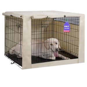 HiCaptain Dog Crate Cover 54.0" L x 37.0" W x 45.0" H with Breathable Mesh, Durable Heavy Duty Kennel Cover, Dual Zippered Panels, Windproof Waterproof UV-Resistant(Beige)
