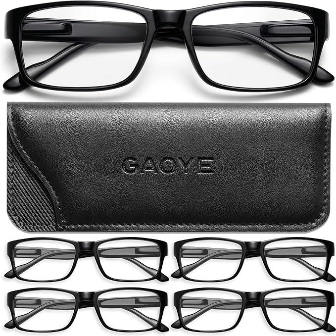 Gaoye Reading Glasses Blue Light Blocking, Readers for Women Men Anti Glare Filter Lightweight Spring Hinge Eyeglasses (5pack Light Black with Case, 1.25)