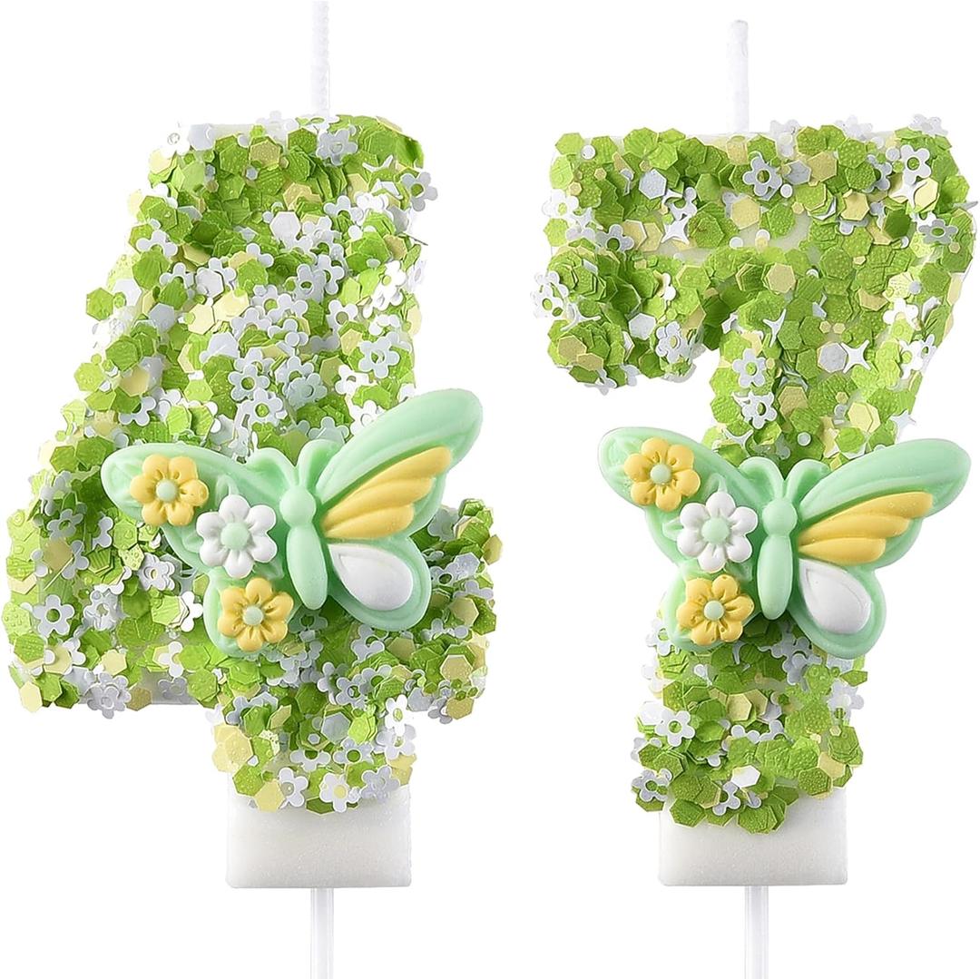 3 x 47 & 74 Birthday Candle, 47th & 74th Cake Candles, Number 47 & 74 Birthday Candles for Cake Topper Decoration, Green