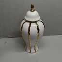 Ginger Jar, White Gold Ceramic Vase Large Handmade Porcelain Vases with Lid, White Gold Decorative Flower Vase for Home, Living Room, Weddings, Centerpieces (18in with Lid)