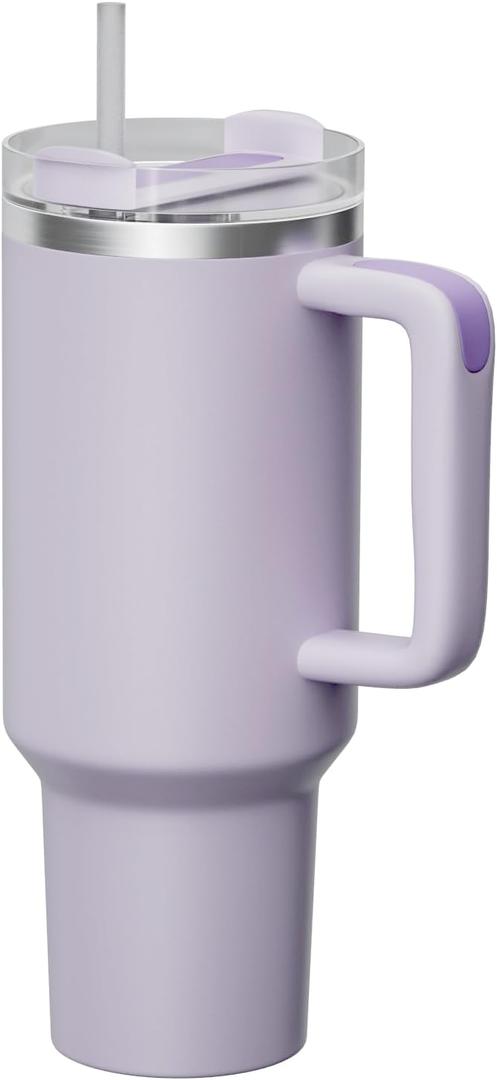 KISSKIND 40 oz tumbler with handle Travel Mug Straw Covers Cup with Lid Insulated Quencher Stainless Steel Water Iced Tea Coffee Gift Purple (40 oz 1.0, 1.0 Purple)