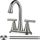 4 Inch Bathroom Faucets for Sink 3 Hole, Faucet for Bathroom Sink with Pop-up Drain & Supply Hoses, 2-Handle 360 Swivel Spout Stainless Steel Lead-Free, Centerset Faucet for Vanity Lavatory (Brushed Nickel)