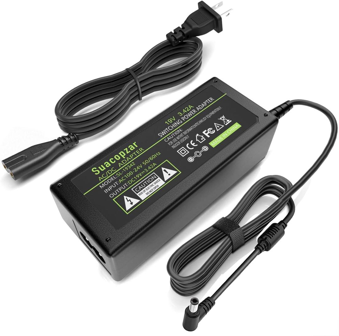 19V 3.42A 65W Laptop Charger, Power Adaptor Converter for Toshiba Satellite C55 C55D C55T C655 C655D C675 C855 C855D L55 L655 L675 L745 L755 L775D L855 P755 P845T P855 P875, 5.5x2.5mm Plug