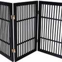 Pet Dog Gate Freestanding, (Black Pet Gate, 3 Panel 30" × 24-49" Tall)