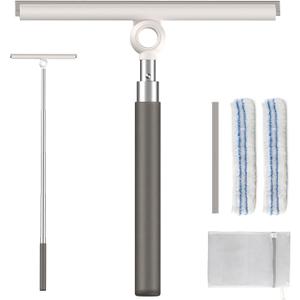 Shower Squeegee for Glass Doors, Telescopic 2-in-1 Squeegee for Window Cleaning with Microfiber Scrubber for Bathroom, Tile Wall, Car Windshield