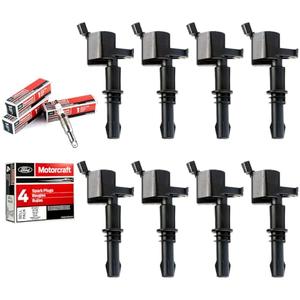 MAS Set of 8 Ignition Coils Pack Straight Boot & Motorcraft Spark plug SP546 SP515 Compatible with Ford F150 F250 F350 Super Duty Expedition Lincoln Navigator V8 5.4l Replacement for DG511 FD508 (NO SPARK PLUGS)