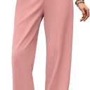 Puimentiua Womens Linen Pants Summer Lightweight Breathable Elastic Waist Drawstring Beach Vacation Pants with Pockets, L